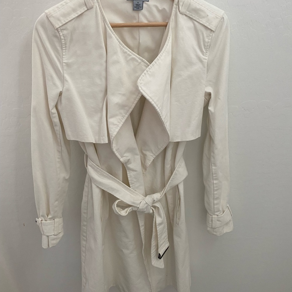 Dkny Cream Draped Trench Coat with Self Tie
